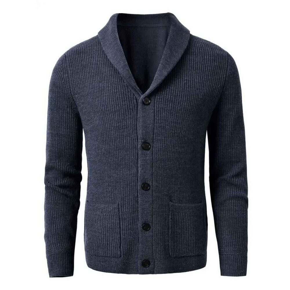 Mens Long Sleeved Knitted Shawl Collar Sweater