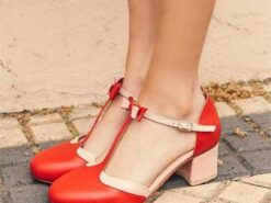 Women's Stylish Red T-Strap Heels with Bow Detail and Block Heel – Comfortable Vintage Design for Casual and Formal Occasions 2025 - TheIslandCowGirl
