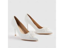 Women's Elegant White Lace High Heel Pumps with Beaded Floral Applique for Weddings and Formal Events 2025 - TheIslandCowGirl