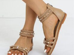 Women's Sandals Boho Bohemia Beach Gladiator Sandals Roman Sandals Daily Beach Braided Rivet Flat Heel Bohemia Vintage Casual PU Buckle Black Brown Be - TheIslandCowGirl