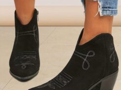 Women's Boots Cowboy Boots Plus Size Cowgirl Boots Outdoor Daily Solid Color Booties Ankle Boots Winter Embroidery Chunky Heel Pointed Toe Elegant Fas - TheIslandCowGirl