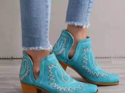 Women's Turquoise Western Ankle Boots with Embroidered Design - Stylish Cowboy Boots for Casual and Country Outfits 2025 - TheIslandCowGirl