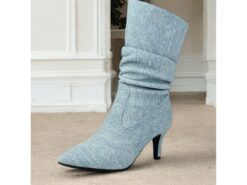 Women's Beige Slouch Mid-Calf Boots with Pointed Toe and Kitten Heel – Chic Fall Fashion for Casual and Dressy Occasions 2025 - TheIslandCowGirl