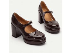 Women's Brown Patent Leather Mary Jane Block Heel Pumps with Brogue Detailing - Vintage-Inspired Dress Shoes for Office and Evening Wear 2025 - TheIslandCowGirl