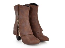 Women's Brown Ankle Boots with Lace Detailing, Side Zipper, and Stacked Heel - Perfect for Casual and Boho-Chic Outfits 2025 - TheIslandCowGirl