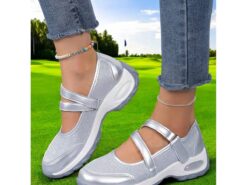 Silver Sports Sneakers for Women – Lightweight Slip-On Shoes with Secure Straps, Great for Active Days, Walks and Casual Sportswear 2025 - TheIslandCowGirl
