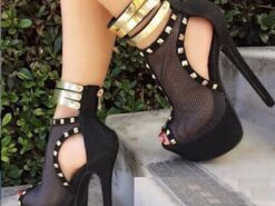 Women's Sandals Boots Stilettos Platform Sandals Sandals Boots Summer Boots Rivet Platform High Heel Stiletto Heel Peep Toe Yellow White Black Sandals - TheIslandCowGirl