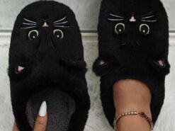 Women's Plush Cat Face Slippers - Cozy Indoor Furry Slippers with Cute Ears and Embroidery for Winter Home Wear 2025 - TheIslandCowGirl