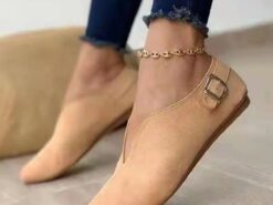 Women's Beige Suede Pointed-Toe Flats with Buckle Strap - Casual Slip-On Shoes for Everyday Wear 2025 - TheIslandCowGirl