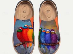 Women's Sneakers Flats Slip-Ons Print Shoes Slip-on Sneakers Daily Travel Bird Painting Flat Heel Vacation Casual Comfort Canvas Loafer Light Red Blue - TheIslandCowGirl