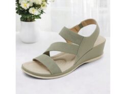 Women's Green Elastic Strap Wedge Sandals with Cushioned Sole - Comfortable Summer Shoes for Casual Wear and Travel 2025 - TheIslandCowGirl