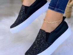 Women's Sneakers Bling Bling Shoes Plus Size Slip-on Sneakers Daily Sequin Flat Heel Round Toe Casual Glitter Loafer Black Golden Brown 2025 - TheIslandCowGirl