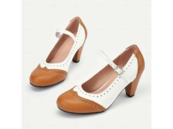 Women's Vintage Two-Tone Mary Jane Heels with Brogue Detailing – Retro Block Heel Shoes for Parties and Formal Occasions 2025 - TheIslandCowGirl