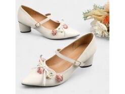 Floral Embellished Mary Jane Wedding Shoes for Women – Vintage Pointed-Toe Bridal Heels with Adjustable Strap 2025 - TheIslandCowGirl