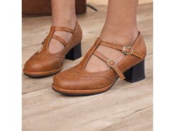 Women's Vintage Red Mary Jane Heels – Double Buckle Strap, Retro Block Heel, Perfect for Formal and Casual Occasions 2025 - TheIslandCowGirl