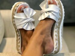 Women's White Bow Espadrille Platform Sandals – Casual Summer Slide-On Wedges with Braided Jute Sole 2025 - TheIslandCowGirl