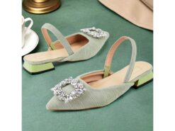Green Satin Slingback Heels with Crystal Buckle – Stylish Casual Shoes for Women, Perfect for Day Events, Parties, or Cocktail Wear 2025 - TheIslandCowGirl