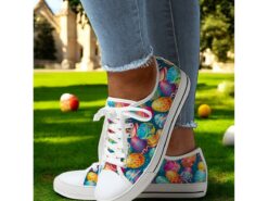 Women's Sneakers Print Shoes Canvas Shoes Daily Travel Color Block Flat Heel Fashion Classic Casual Canvas Lace-up Blue Dark Blue Beige 2025 - TheIslandCowGirl