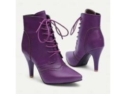 Women's Black Lace-Up Stiletto Ankle Boots with Brogue Detailing - Gothic Witch Shoes for Halloween and Cosplay 2025 - TheIslandCowGirl