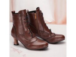 Women's Victorian-Style Lace-Up Faux Leather Ankle Boots - Elegant Footwear for Vintage-Themed Events and Daily Wear 2025 - TheIslandCowGirl