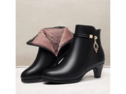 Women's Fur-Lined Ankle Boots_settings – Warm Winter Heels with Side Zipper and Chic Gold Accent for Casual and Formal Wear 2025 - TheIslandCowGirl
