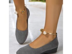 Comfort Faux Suede Wedge Flats with Pearl Ankle Strap Detail, Elegant Style for Office and Casual Outings 2025 - TheIslandCowGirl