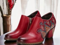 Women's Heels Pumps Handmade Shoes Vintage Shoes Party Geometric Cone Heel Round Toe Elegant Vintage Leather Black Red Blue 2025 - TheIslandCowGirl
