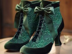 Women's Victorian Green Lace Ankle Boots with Ribbon Ties - Perfect for Vintage Themed Events and Costume Parties 2025 - TheIslandCowGirl