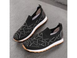 Women's Black Slip-On Sneakers with Rhinestone Embellishments – Comfortable and Stylish Casual Shoes for Everyday Wear 2025 - TheIslandCowGirl