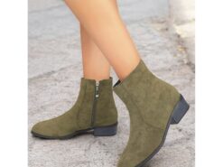 Women's Casual Faux Suede Ankle Boots with Side Zipper and Low Block Heels – Comfortable Vintage Booties for Everyday Wear 2025 - TheIslandCowGirl