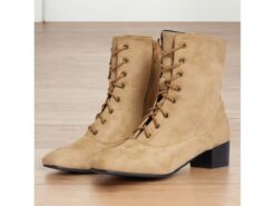 Women's Tan Suede Lace-Up Mid-Calf Boots with Side Zipper – Vintage Casual Shoes for Everyday Wear 2025 - TheIslandCowGirl