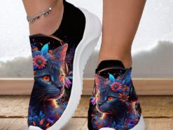 Women's Sneakers Slip-Ons Print Shoes Flyknit Shoes Comfort Shoes Outdoor Daily Cat Flat Heel Fashion Casual Tissage Volant Yellow Pink Blue 2025 - TheIslandCowGirl