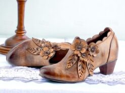 Women's Vintage Brown Premium Cowhide Leather Ankle Boots with Floral Embellishments – Retro Style for Fall and Winter 2025 - TheIslandCowGirl
