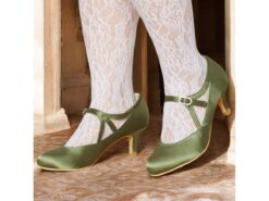 Women's Sage Green Satin T-Strap Heels – Vintage Mid Heel Pumps with Buckle Closure, Elegant Shoes for Weddings & Ballroom Dance 2025 - TheIslandCowGirl