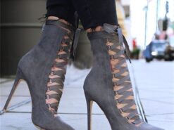 Women's Grey Suede Lace-Up Stiletto Ankle Boots – Elegant Pointed Toe High Heels for Parties and Formal Events 2025 - TheIslandCowGirl