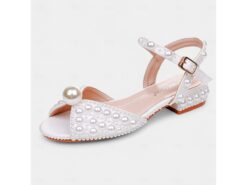 Women's White Pearl-Embellished Low Heel Sandals – Elegant Open-Toe Wedding & Prom Shoes 2025 - TheIslandCowGirl