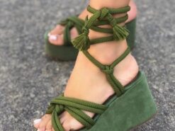 Women's Strappy Sandals Wedge Sandals Platform Sandals Lace-up Open Toe Sweet Walking Sandals Green Black Orange Red 2025 - TheIslandCowGirl