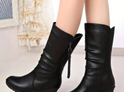 Women's Boots Slouchy Boots Plus Size Height Increasing Shoes Outdoor Work Daily Solid Color Mid Calf Boots Winter Wedge Heel Round Toe Elegant Fashio - TheIslandCowGirl