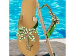 Women's Green Palm Tree Embellished Flip-Flop Sandals – Glamorous Summer Beachwear for Casual and Vacation Looks 2025 - TheIslandCowGirl