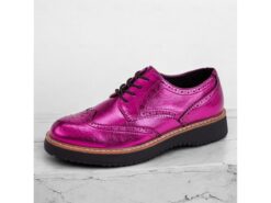 Women's Metallic Pink Brogue Oxford Shoes with Wingtip Design, Lace-Up Casual Dress Shoes for Parties and Fashion Events 2025 - TheIslandCowGirl