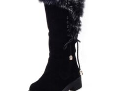 Women's Black Faux Fur Trimmed Winter Boots - Warm and Stylish, Lace-Up Design, Non-Slip Sole, Ideal for Cold Weather and Casual Wear 2025 - TheIslandCowGirl