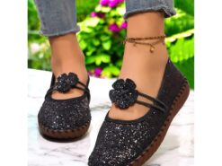 Women's Flats Handmade Shoes Comfort Shoes Daily Travel Mother's Day Floral Sequin Flower Flat Heel Round Toe Casual Comfort Minimalism Faux Leather S - TheIslandCowGirl