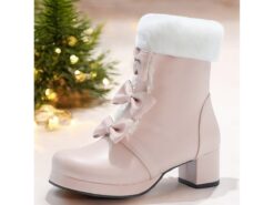 Women's Brown Ankle Boots with Fur Trim and Bow Details - Cozy and Stylish Footwear for Winter and Holiday Events 2025 - TheIslandCowGirl