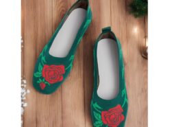 Women's Knit Ballet Flats with Red Rose Design | Comfortable and Stylish Holiday Shoes for Casual Wear 2025 - TheIslandCowGirl