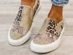 Women's Slip-On Patchwork Sneakers - Casual Leopard Print Canvas Shoes with Snake Pattern Accents for Everyday Wear 2025 - TheIslandCowGirl