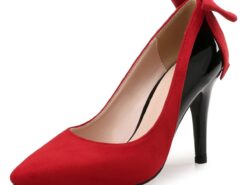 Red and Black Pointed-Toe Stiletto Heels – Elegant Suede Bow Pumps for Women, Party & Evening Wear 2025 - TheIslandCowGirl