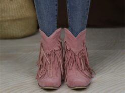 Women's Pink Suede Fringe Western Ankle Boots - Boho Chic Style for Casual Outings and Music Festivals 2025 - TheIslandCowGirl