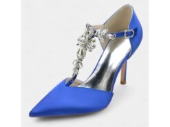 Women's Black Satin T-Strap Heels with Rhinestone Embellishments – Elegant Pointed-Toe Pumps for Weddings and Evening Parties 2025 - TheIslandCowGirl