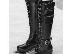 Women's Black Combat Boots with Side Pockets – Chunky Heel Lace-Up Motorcycle Boots with Buckle Strap, Perfect for Outdoor Adventures and Street Style - TheIslandCowGirl