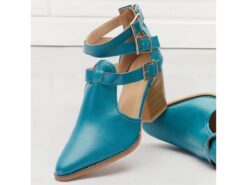 Women's Turquoise Ankle Strap Heels with Pointed Toe – Chic Buckle Closure Heels for Spring and Summer Events 2025 - TheIslandCowGirl